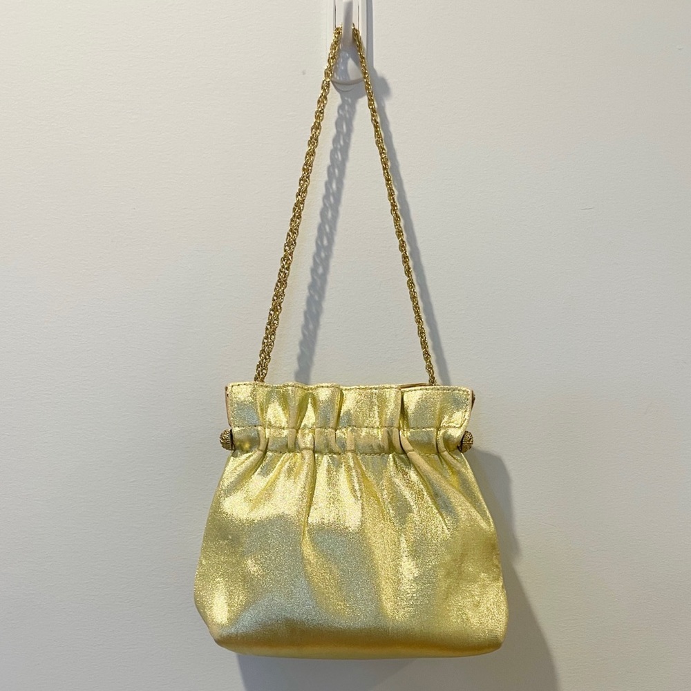 Vintage 50s Ande Gold Lame Handbag w/Gold Tone Chain Strap & Frame w/Rhinestones